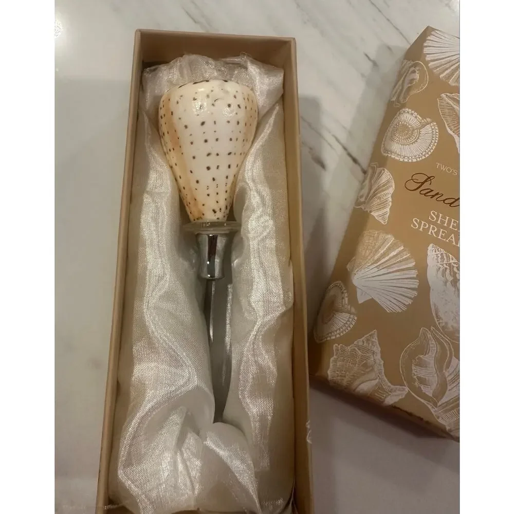 Two’s Company Sand Bar Shell Spreader Natural Seashell Handle Boxed Coastal
